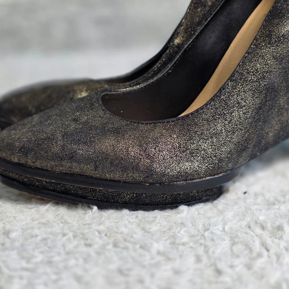 BCBGMAXAZRIA Black Metallic Architectural Platform‎ Wedge Heels Shoes 9 EU 39